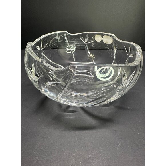 Vtg Clear Glass Bohemia Crystal Czech Cut To Clear 7" DIA Bowl Original Label - Picture 1 of 14